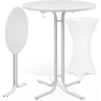 Casaria Table haute blanche 110x80cm + housse de table haute blanche Ø80cm