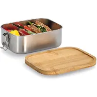 Zeller Present Boîte à lunch avec. Fermeture à clip, acier inoxydable/bambou, Lunch box, Marron, Argent