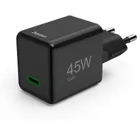 Hama Schnellladegerät, USB-C, PD/QC/GaN, Super-Mini-Charger, 45 W, Schwarz (00201987)