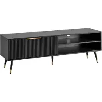 FineBuy Lowboard noir avecReproduction chêne 150x51x39 cm Commode TV moderne Armoire TV haute Meuble TV avec portes & compartiments de rangement