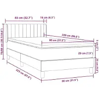 vidaXL Lit boxspring avec matelas gris foncé 80x220 cm velours