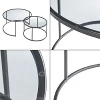 En.casa Table basse set de 2 'Kokkola' structure métallique ronde verre fumé
