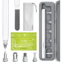 KEYBUDZ AirCare Kit de Nettoyage Premium – 2 Chiffons en Microfibre sans Peluche – 6 Lingettes Antibactériennes Humides et Sèches – 10 Carrés Adhésifs AirCare - Gris