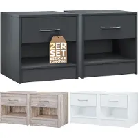 Casaria 2x Table de chevet anthracite 41x39x28cm avec tiroir