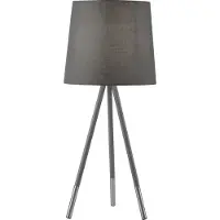 Searchlight Lampe à poser Rio - Base grise/pieds argent satiné et abat-jour gris