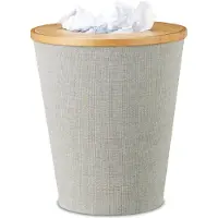 Merkloos corbeille à papier - bambou - hauteur 35 cm - avec seau intérieur - couvercle magnétique - ronde