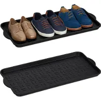 Relaxdays - Lot De 2 Rangements À Chaussures, Bacs Avec Rebord Élevés, Pour 6 - 8 Paires, Plastique, 75 X 36,5 Cm, Noir