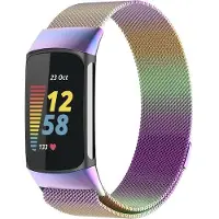 Cover-Discount Fitbit Charge 5 - Bracelet milanais en acier inoxydable arc-en-ciel (Acier inoxydable), Sangles de montre, Multicolore
