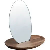Spirella miroir de salle de bain design Alesia - miroir de maquillage portable pour la salle de bain avec tablette - miroir en bois d'acacia pour le plan de lavabo -