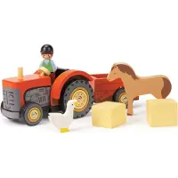 Tender Leaf Toys Tracteur avec remorque et accessoires en bois -