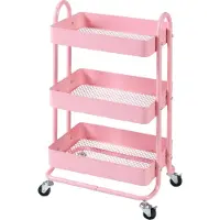 En.casa Chariot de cuisine 'Pyhäntä' avec 3 paniers de rangement 78,5 x 46 x 35 cm Acier rose