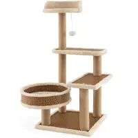 Costway Arbre à chat , 5 étages, en rotin, petit, avec plateforme, balle de jeu, poteaux à gratter et panier, arbre d'escalade, couleur marron, dimensions : 40x40x90 cm