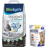 Biokats 18L MultiCat Fresh Diamond Care Biokat's Litière + 50g GimCat Duo Soft Snacks pour chat