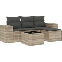 vidaXL Ensemble de salon de jardin 5 pièces avec coussins gris clair Poly rotin