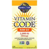 Garden of life , Vitamin Code, D3 Brut, 50 mcg (2 000 UI), 120 Gélules Végétariennes