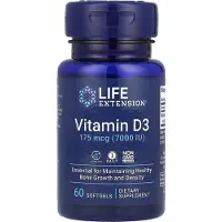 Life Extension , Vitamine D3, 175 mcg (7 000 UI), 60 Gélules Molles