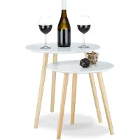 Relaxdays Table d'appoint lot de 2 gigognes scandinave nordique table basse ronde salon diamètre 39 et 47,5 cm, blanc nature