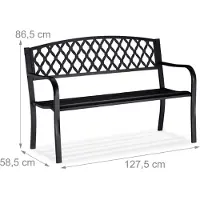 Relaxdays Banc de jardin 10026115_0 noir métal 127,5 cm