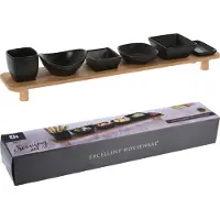 Koopman International Bols à goûter en céramique noire sur un plateau 50 cm 7 pièces.