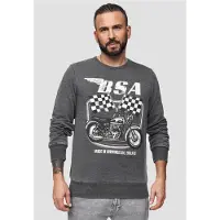 RE:COVERED X BSA Pull ras du cou pour homme avec imprimé « British Motor Flag » Sweat-shirt à manches longues MMBSA301 Gris