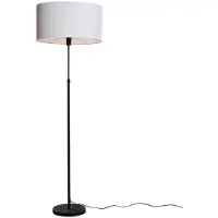 QAZQA Lampadaire noir avec abat-jour lin blanc ovale 50cm - Parte