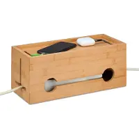 Relaxdays Boîtier de rangement pour 2 multiprises , en bambou, H x l x P : 14 x 34,5 x 14 cm, pour dissimuler les câbles, boîtier pour multiprises, couleur naturelle