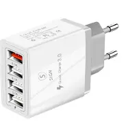 Sign Chargeur rapide 4xUSB-A, PD & Q.C 3.0, 33W - Blanc (33 W, 4 ports), Chargeur USB, Blanc