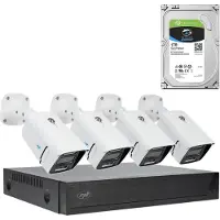 Pni Kit de vidéosurveillance House IPMAX POE 3, NVR avec 4 ports POE, ONVIF et 4 caméras IP 3MP (2304 x 1296 Pixels), Caméra réseau, Blanc, Noir