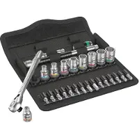 Wera 8100 SA 11 Jeu Cliquet Zyklop Metal Avec Levier D'inversion, À Emmanchement 1/4", Syst. Impérial, 28 Pièces