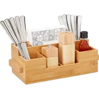 Relaxdays Porte-couverts, Range-couverts, Marron