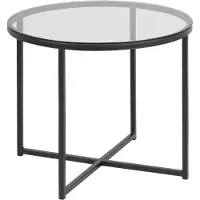 Ebuy24 Cape Table basse d'angle, Ø 55 cm, Verre fumé et métal noir mat.