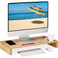 Relaxdays Bamboo, Réhausseur pour moniteur, Marron