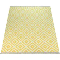 Paco Home Tapis moderne à motifs marocains tissé à la main Skandi losanges franges jaune blanc dimensions 60 x 110 cm