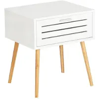 Wenko Table de chevet Finja avec 1 tiroir en Bambou et MDF - Blanc et bois