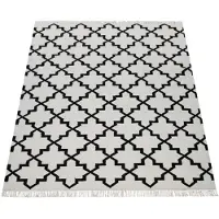 Paco Home Tapis de salon Motif marocain Franges Tissé à la main Coton Blanc Noir Dimensions 200 x 300 cm