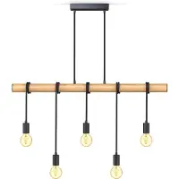 B.K.Licht Suspension Luminaire Industriel I Plafonnier lustre en Bois E27 I noir mat I Lustre vintage I plafonnier rétro I sans ampoule I pour salon, salle à manger