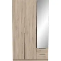 CALICOSY - Armoire 3 portes, 2 tiroirs et 1 miroir Ghost - L119,4 cm