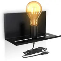 B.K.Licht Applique murale réglable luminaire mural rétro lampe de chevet avec étagère interrupteur finition noire matte
