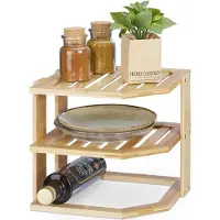 Relaxdays Étagère d'angle de cuisine , en bambou, dimensions 24 x 27 x 25,5 cm, pour plan de travail et armoire de cuisine, étagère sur pied, couleur naturelle