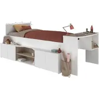 Parisot Lit d'enfant Clio 90x200 avec rangement et bureau - blanc/décor chêne