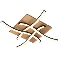 Briloner Vinka Plafonnier LED Vintage,Reproduction bois, forme ondulée, 4 flammes, ON/OFF, noir-bois, 47,5 x 47,5 x 8,5 cm