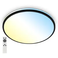 Briloner Pulup LED Plafonnier, Variable, télécommande, contrôle de la température de couleur CCT, minuterie, noir, Ø49 x 9,5 cm