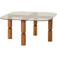 Skye Decor , Kei - Walnut, Bronze, table basse, noyer, 100 % verre trempé, 80 x 80 x 40 cm