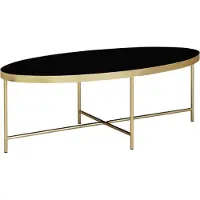 FineBuy Verre Noir - Ovale 110 x 56 cm avec cadre en métal doré | Grand salon | Table de salon table en verre