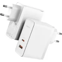 Baseus Gan5 Pro chargeur secteur, Usb-C + Usb, 100W + Câble (Blanc)
