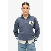 Superdry pour femme. W2012197A Sweat-shirt demi-zip Athletic Essentials avec appliqué bleu (XL), Casuel, Coton