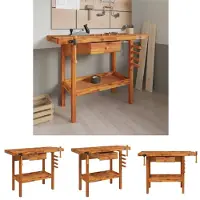 The Living Store établi avec tiroirs étaux 124x52x83 cm bois d'acacia