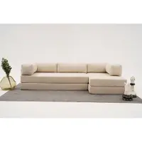 Hannah Home , Comfort - Cream, canapé d'angle, crème, 100 % CHENILLE, 290 x 95 x 75 cm