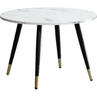 FineBuy Table basse 60 x 60 x 41 cm, aspect marbre blanc, design moderne, table de salon avec piètement métallique, table de canapé, table ronde, table d'appoint, salon