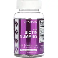 Vitamatic , Gommes à la Biotine Végétaliennes, Framboise Naturelle, 10 000 mcg, 60 Gommes (5 000 mcg par Gomme)